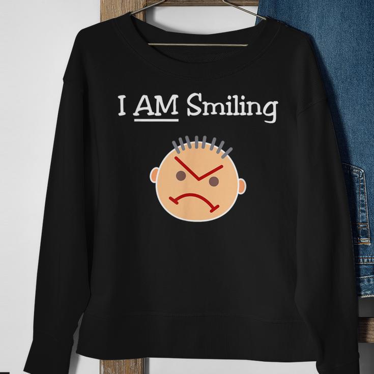 I Am Smiling Grouchy Angry Crabby Guy Dark Color Sweatshirt Gifts for Old Women