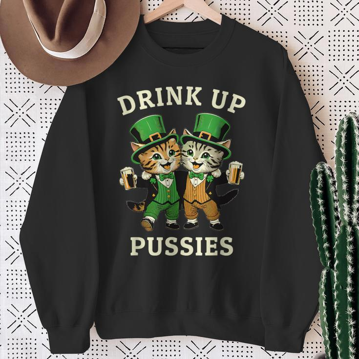 St Patrick's Day Drinking Drink Up Pussies Bartender Sweatshirt Gifts for Old Women