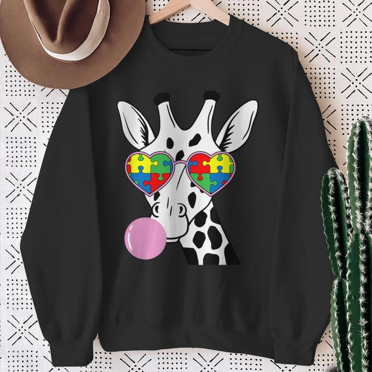 Giraffe Puzzle Piece Autism Awareness Autistic Warrior Sweatshirt Gifts for Old Women