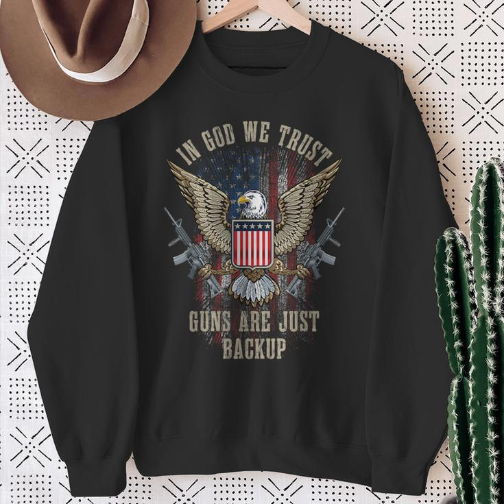 In God We Trust Guns Are Just Backup American Flag Sweatshirt Gifts for Old Women