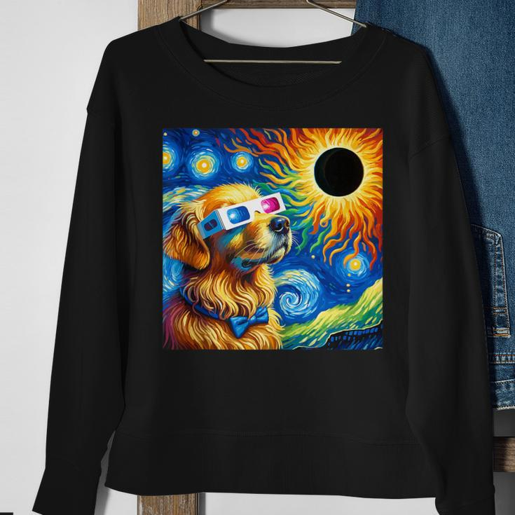 Golden Retriever Solar Eclipse 2024 Van Gogh Starry Night Sweatshirt Gifts for Old Women