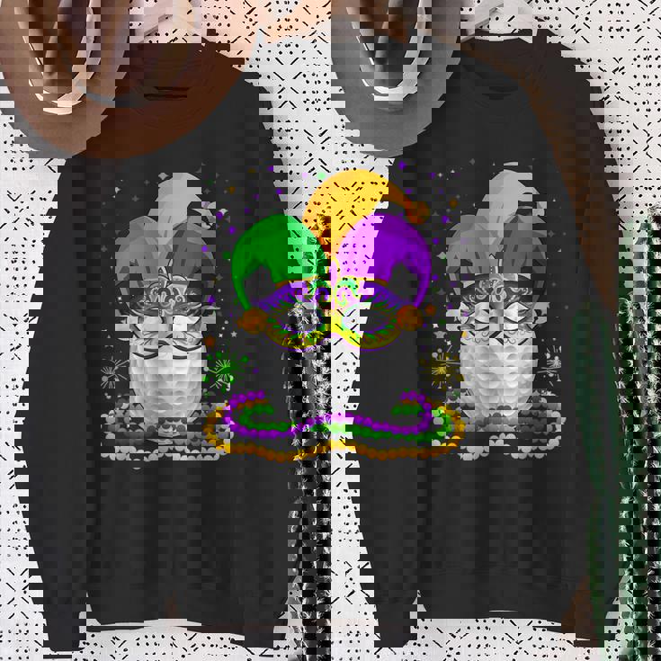 Golf Wearing Jester Hat Masked Beads Mardi Gras Player Sweatshirt Gifts for Old Women