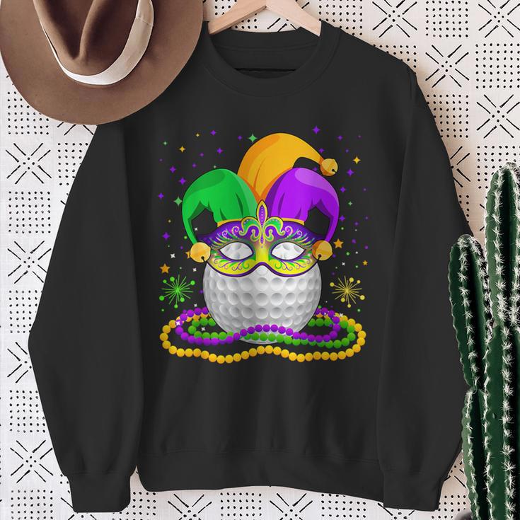 Golf Wearing Jester Hat Masked Beads Mardi Gras Player Sweatshirt Gifts for Old Women