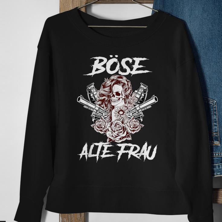 Gothic Sweatshirt Schwarzes Böse Alte Frau Motiv mit Rosen und Schwertern Geschenke für alte Frauen