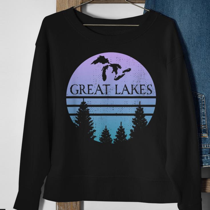 Great Lakes Of Michigan Lakes Silhouette Trees Sweatshirt Gifts for Old Women