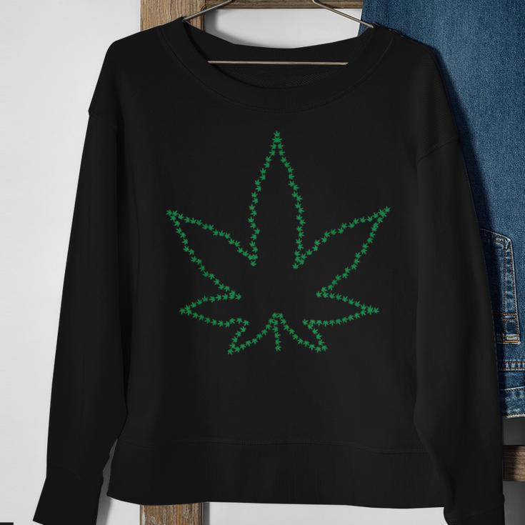 Green Pot Leaf Outline Cool Sweatshirt Gifts for Old Women