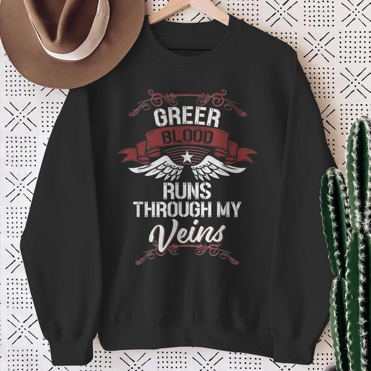 Greer Blood Runs Through My Veins Last Name Family Sweatshirt Gifts for Old Women