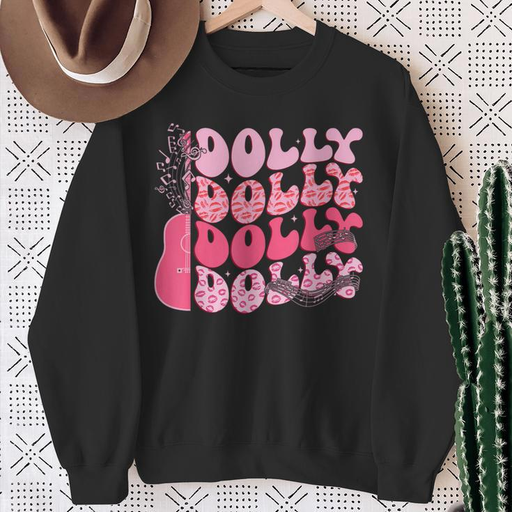 Groovy Dolly First Name Guitar Pink Cowgirl Western Sweatshirt Gifts for Old Women