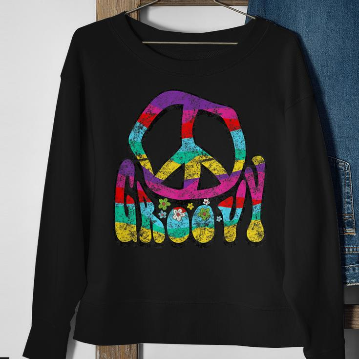 Groovy Hippie 60S 70S Distressed Peace Sign Retro Sweatshirt Gifts for Old Women