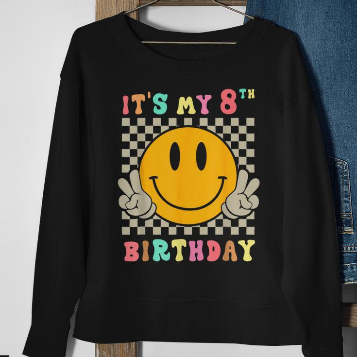 Groovy Hippie Smile Face It's My 8Th Birthday Happy 8 Year Sweatshirt Gifts for Old Women