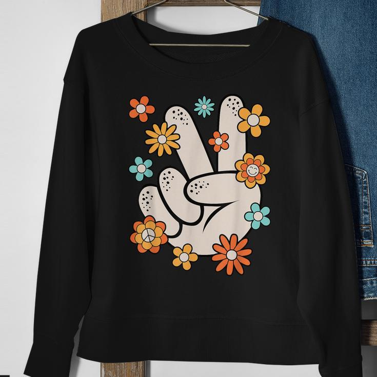 Groovy Peace Hand Sign Hippie Theme Party Outfit 60S 70S Sweatshirt Gifts for Old Women