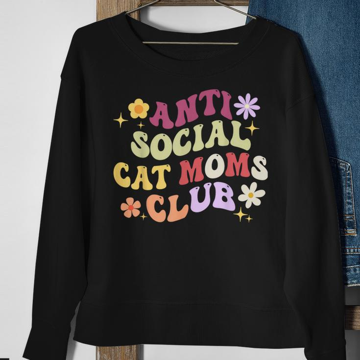 Groovy Retro Anti Social Cat Moms Club Mother's Day Sweatshirt Gifts for Old Women