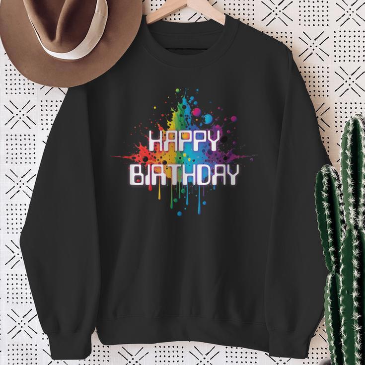 Happy Birthday Regenbogenfarbe Splash Neon Rot Orange Blau Top Sweatshirt Geschenke für alte Frauen