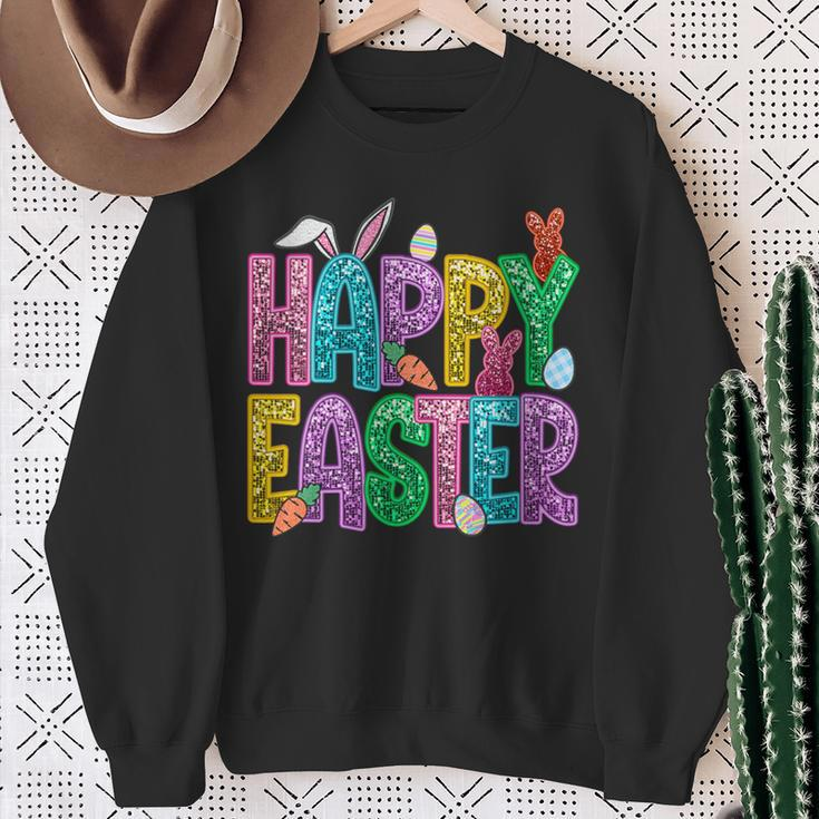 Happy Easter Bling Bling Sayings Egg Bunny Sweatshirt Gifts for Old Women