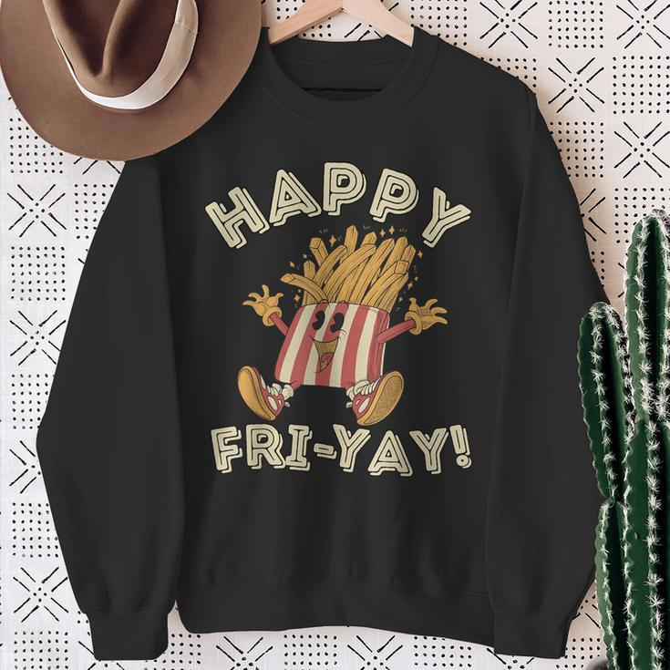 Happy Fri Yay Retro French Fries Friday Lovers Fun Teacher Sweatshirt Gifts for Old Women