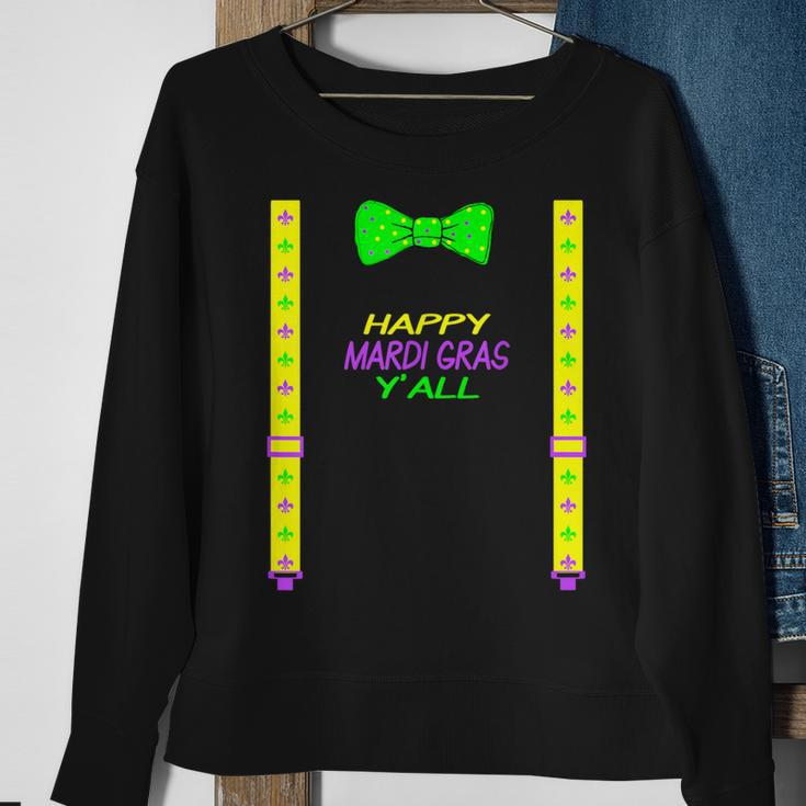 Happy Mardi Gras Yall Bow Tie & Suspender Dye Sweatshirt Gifts for Old Women