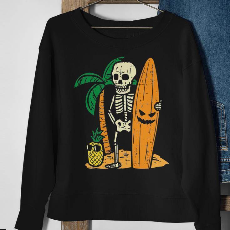 Hawaii Surfer Skeleton Cool Chill Halloween Beach Sweatshirt Gifts for Old Women