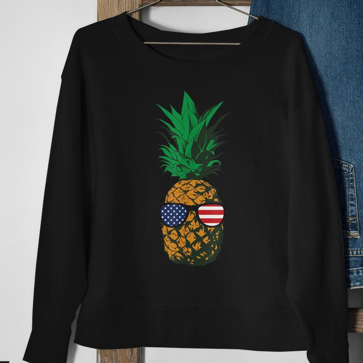 Hawaiian Pineapple American Flag Sunglasses 4Th Of July Sweatshirt Gifts for Old Women
