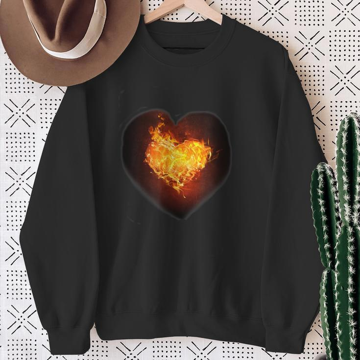 Heart On Fire Flames Heart Sweatshirt Gifts for Old Women