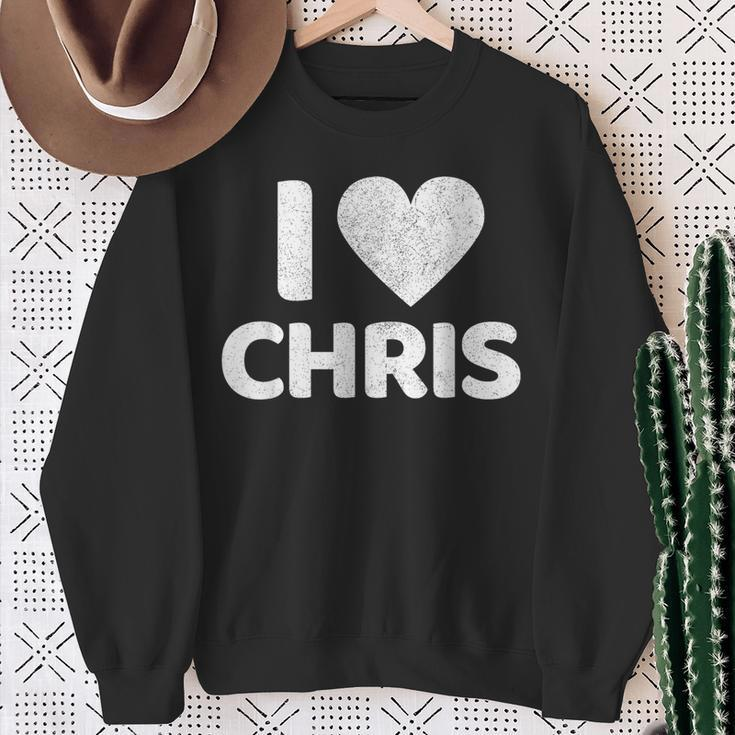 I Heart Love Chris Boyfriend Name Chris Sweatshirt Gifts for Old Women
