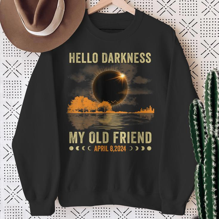 Hello Darkness My Friend Solar Eclipse April 8 2024 Sweatshirt Gifts for Old Women