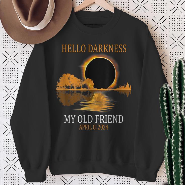 Hello Darkness My Old Friend Total Solar Eclipse 2024 Sweatshirt Gifts for Old Women
