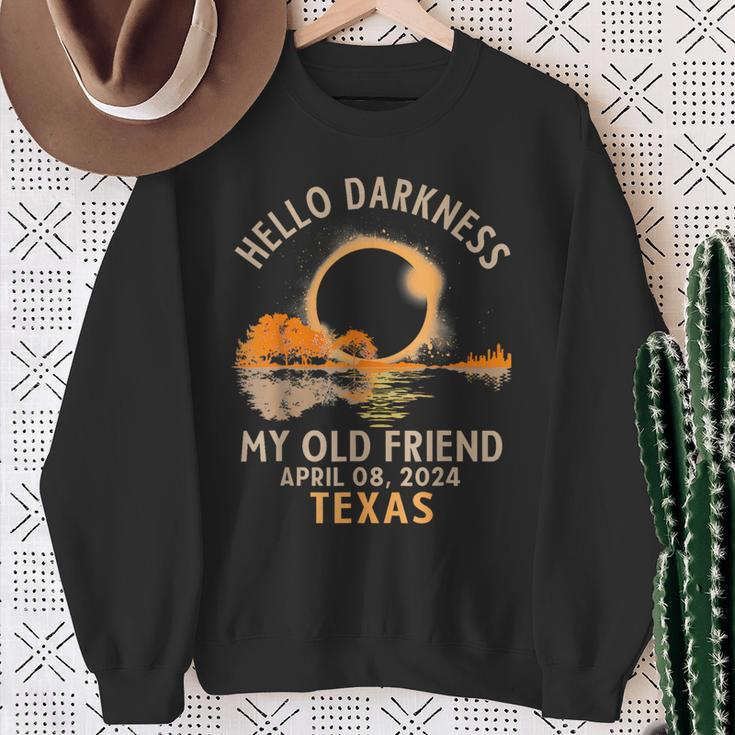 Hello Darkness My Old Friend Total Solar Eclipse 2024 Texas Sweatshirt Gifts for Old Women