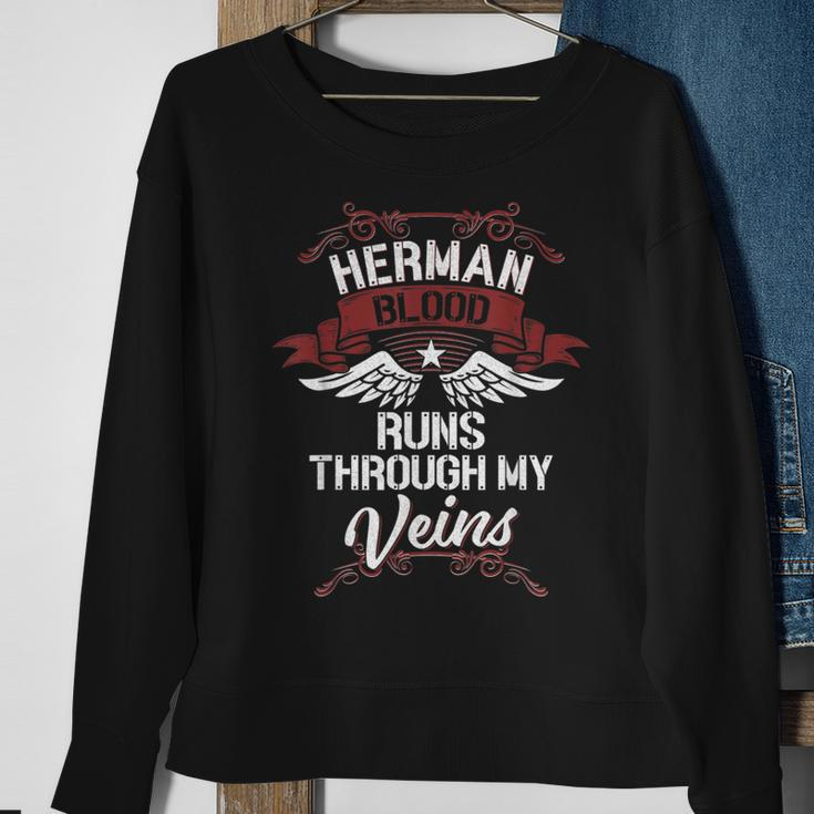 Herman Blood Runs Through My Veins Last Name Family Sweatshirt Gifts for Old Women