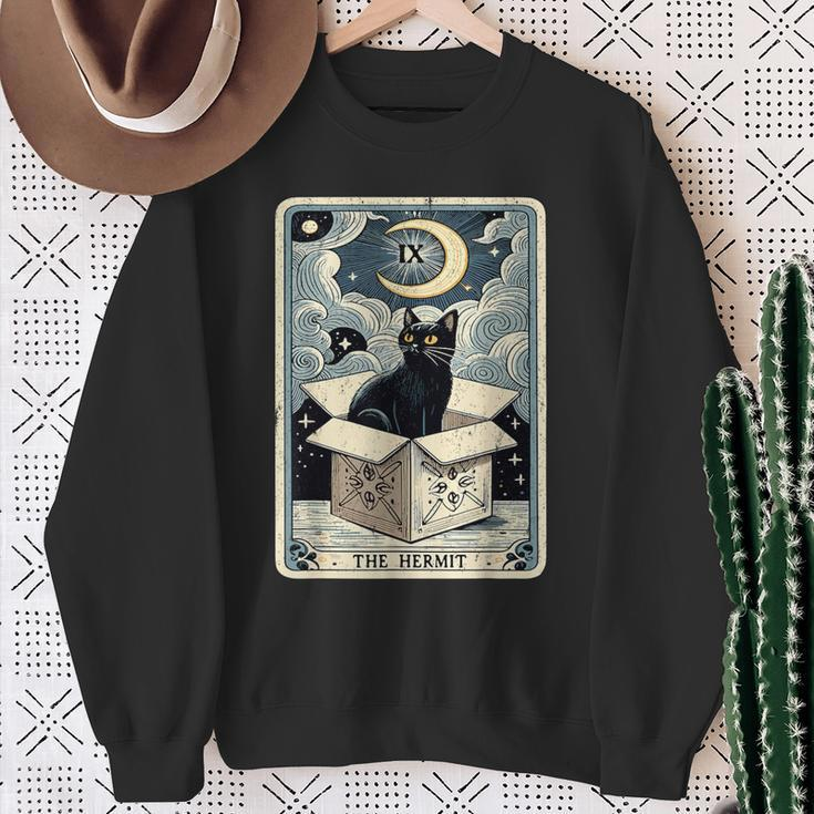 The Hermit Tarot Card Cat In Box Mystic Cat Sweatshirt Gifts for Old Women