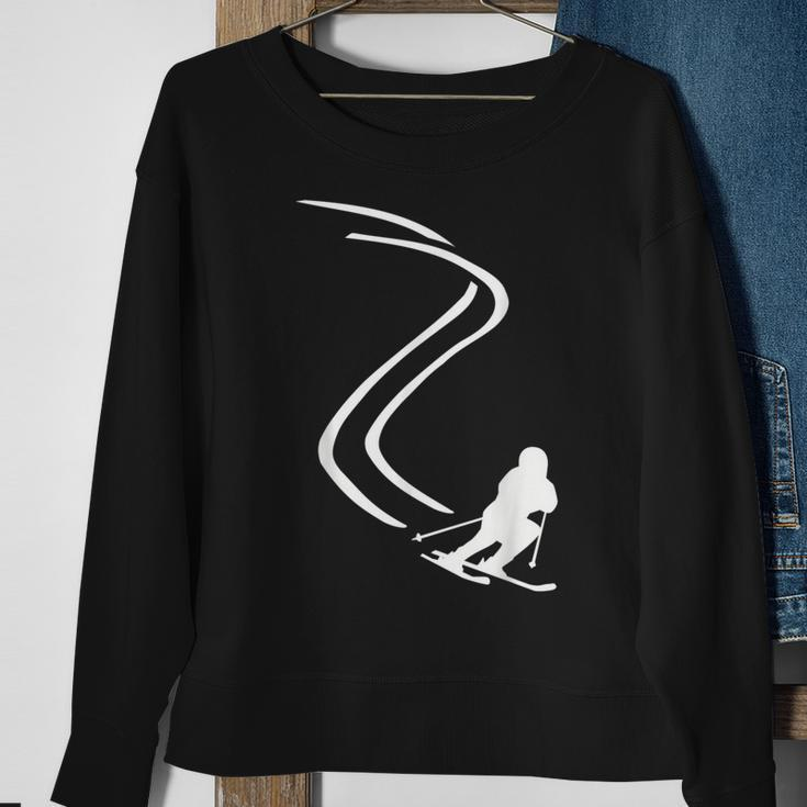 Herren Skifahrer Silhouette Sweatshirt Schwarz, Ski Motiv Tee Geschenke für alte Frauen
