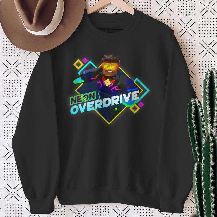 Herren-Sweatshirt Schwarz, Neon Overdrive Grafik, Retro-Gamer-Design Geschenke für alte Frauen