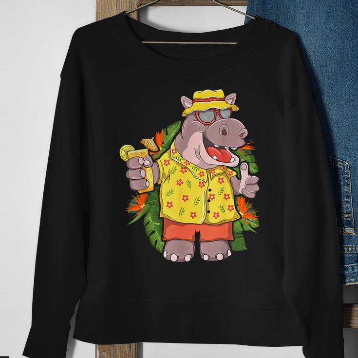 Hippo In Hawaiian Outfit And Shades Vacation Sweatshirt Gifts for Old Women