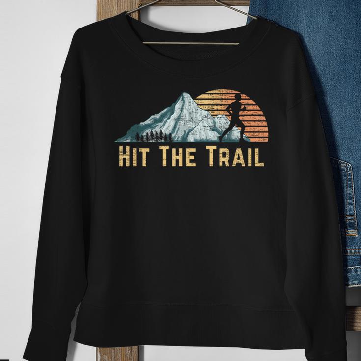 Hit The Trail Vintage Mountain Runner Retro Trail Running Sweatshirt Gifts for Old Women