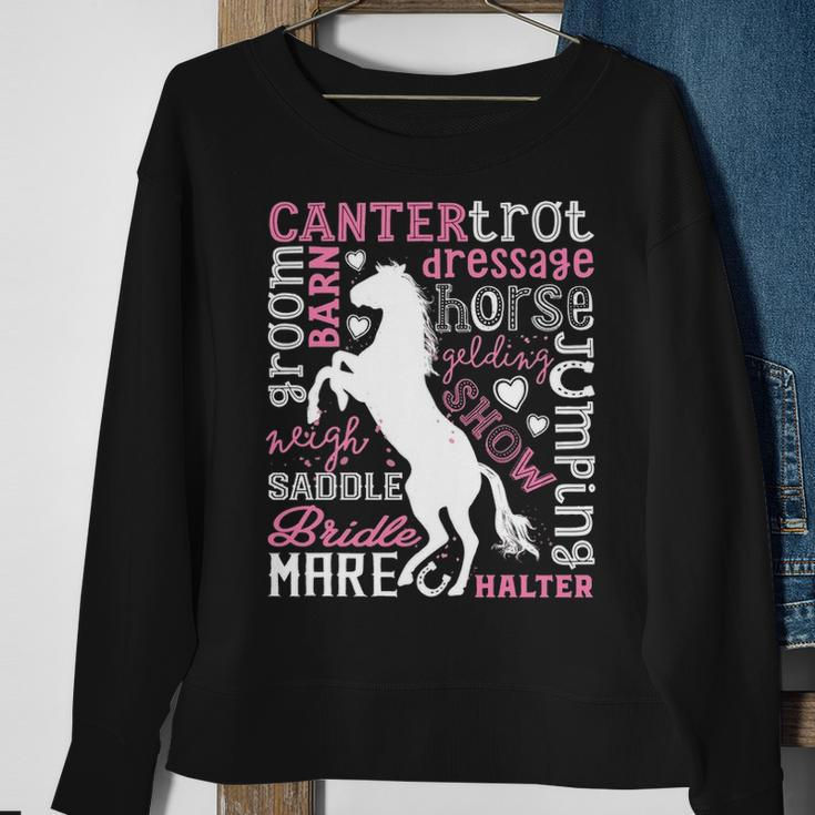 Horse Typography Word Art Girls Horseback Riding Equestrian Sweatshirt Gifts for Old Women