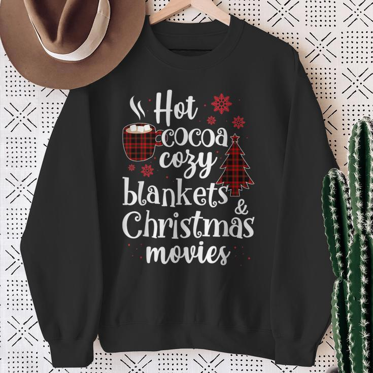 Hot Cocoa Cozy Blankets & Christmas Movie Xmas Sweatshirt Gifts for Old Women