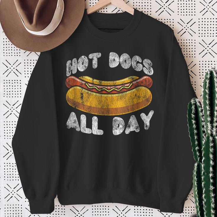 Hot Dog Adult Vintage Hot Dogs All Day Sweatshirt Gifts for Old Women