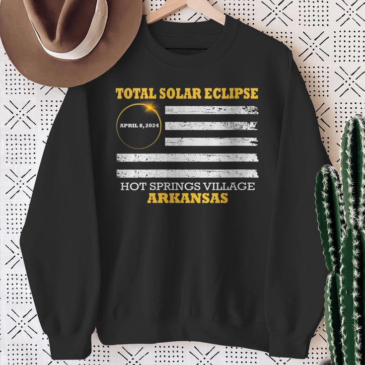 Hot Springs Village Arkansas Solar Eclipse 2024 Us Flag Sweatshirt Gifts for Old Women