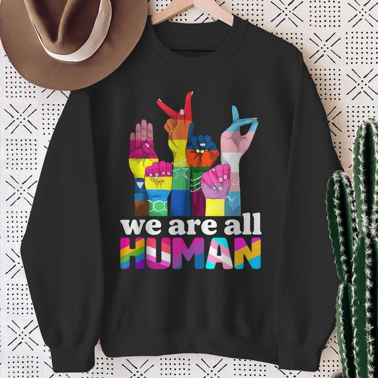 We Are All Human Lgbt Flag Gay Pride Month Transgender Flag Sweatshirt Gifts for Old Women