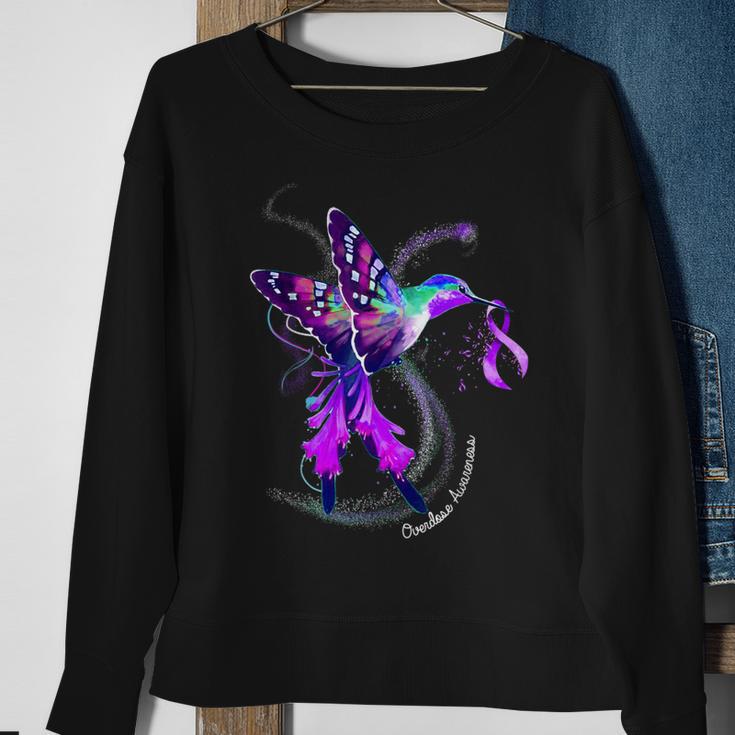 Hummingbird Holding Purple Ribbon Overdose Awareness Sweatshirt Gifts for Old Women