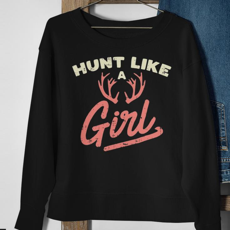 Hunt Like A Girl Antler Hunting Women Ladies Hunter Sweatshirt Gifts for Old Women