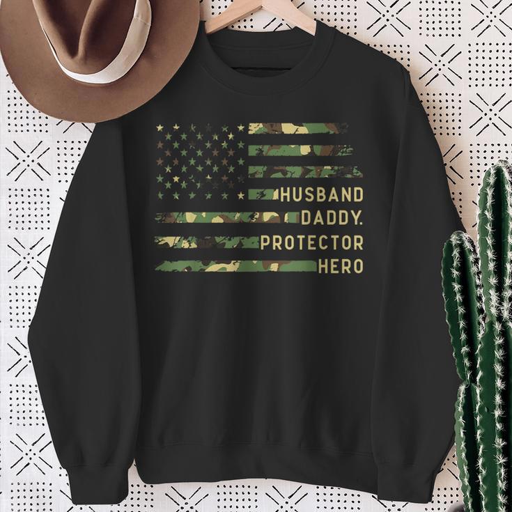 Husband Daddy Protector Hero Fathers Day Camo American Flag Sweatshirt Gifts for Old Women