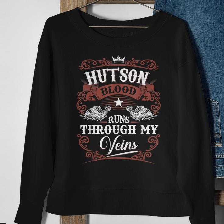 Hutson Blood Runs Through My Veins Vintage Family Name Sweatshirt Gifts for Old Women
