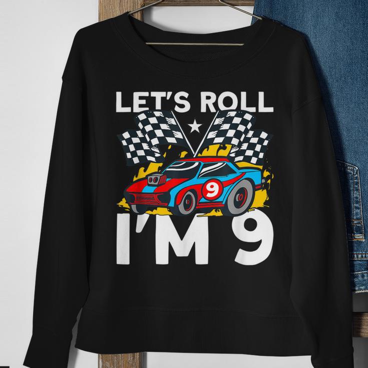 I'm 9 Bday Race Car Party Cute 9Th Birthday Boys Race Car Sweatshirt Gifts for Old Women