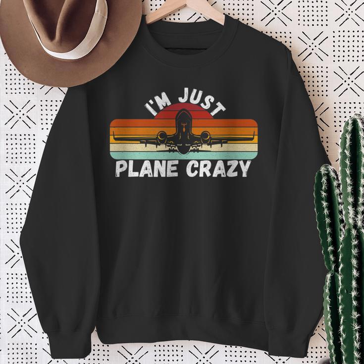 I'm Just Plane Crazy Pilot Pun Vintage Retro Sunset Sweatshirt Gifts for Old Women