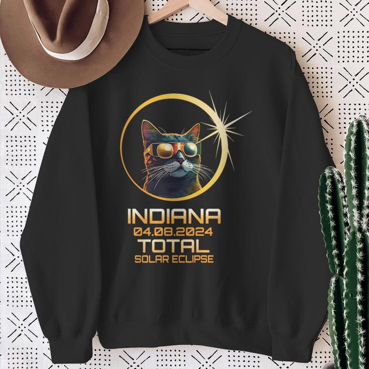 Indiana Total Solar Eclipse Cat Lover Wachers April 8Th 2024 Sweatshirt Gifts for Old Women