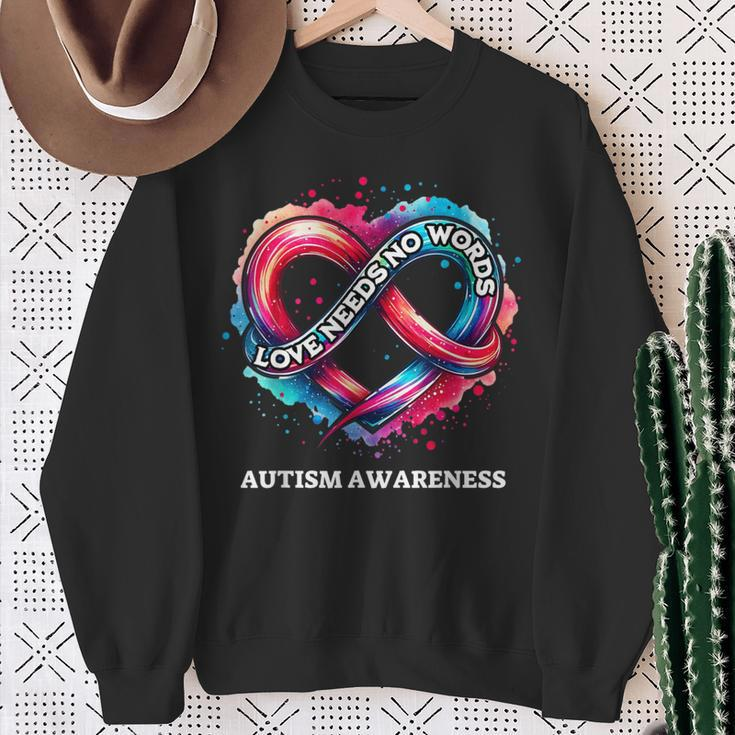 Infinity Heart Love Needs No Words Autism Awareness Tie Dye Sweatshirt Gifts for Old Women