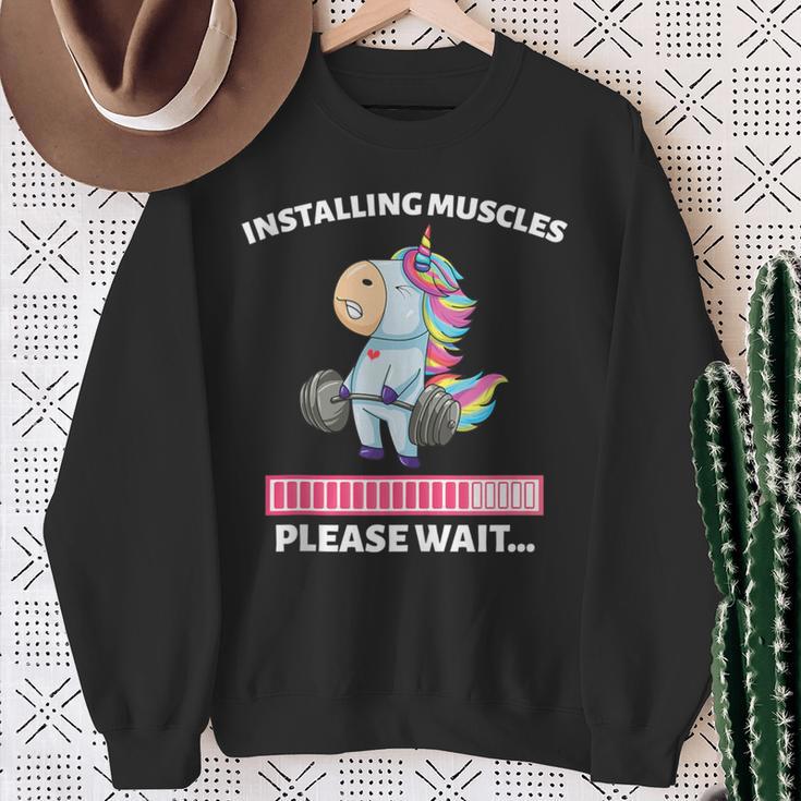 Installing Muscles Unicorn Weight Lifting Fitness Motivation Sweatshirt Gifts for Old Women