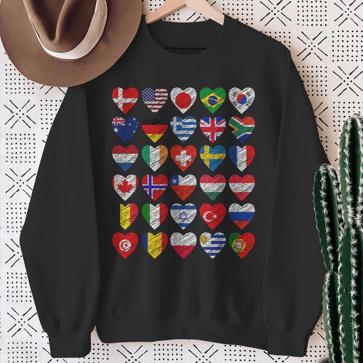 International Flags World Cute Hearts Countries Sweatshirt Gifts for Old Women