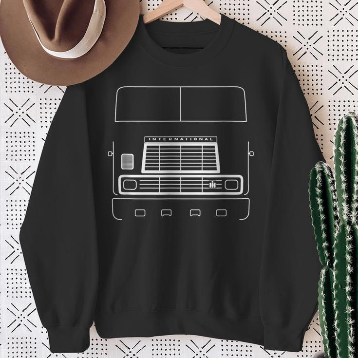 International Harvester Vintage Big Rig Truck White Outline Sweatshirt Gifts for Old Women