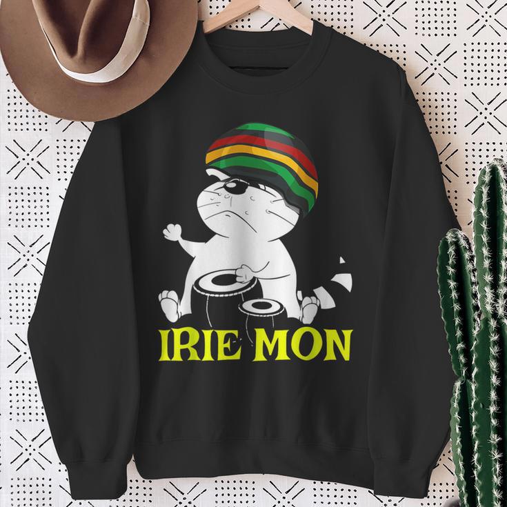 Irie Mon Rasta Cat Carribbean Patois Jamaican Slang Sweatshirt Gifts for Old Women